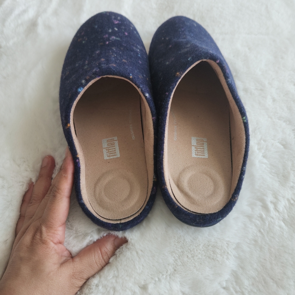FitFlop Navy Slipper Mules with Multicolor Flecks - Picture 2 of 5